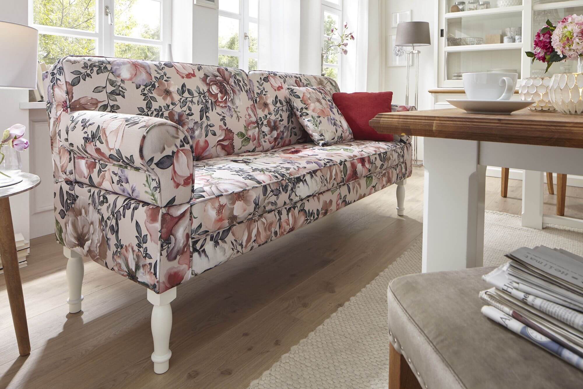 Sofa Washington - 3,5-Sitzer inkl. Armlehne verstellbar, Stoff, Mehrfarbig von Lebensart