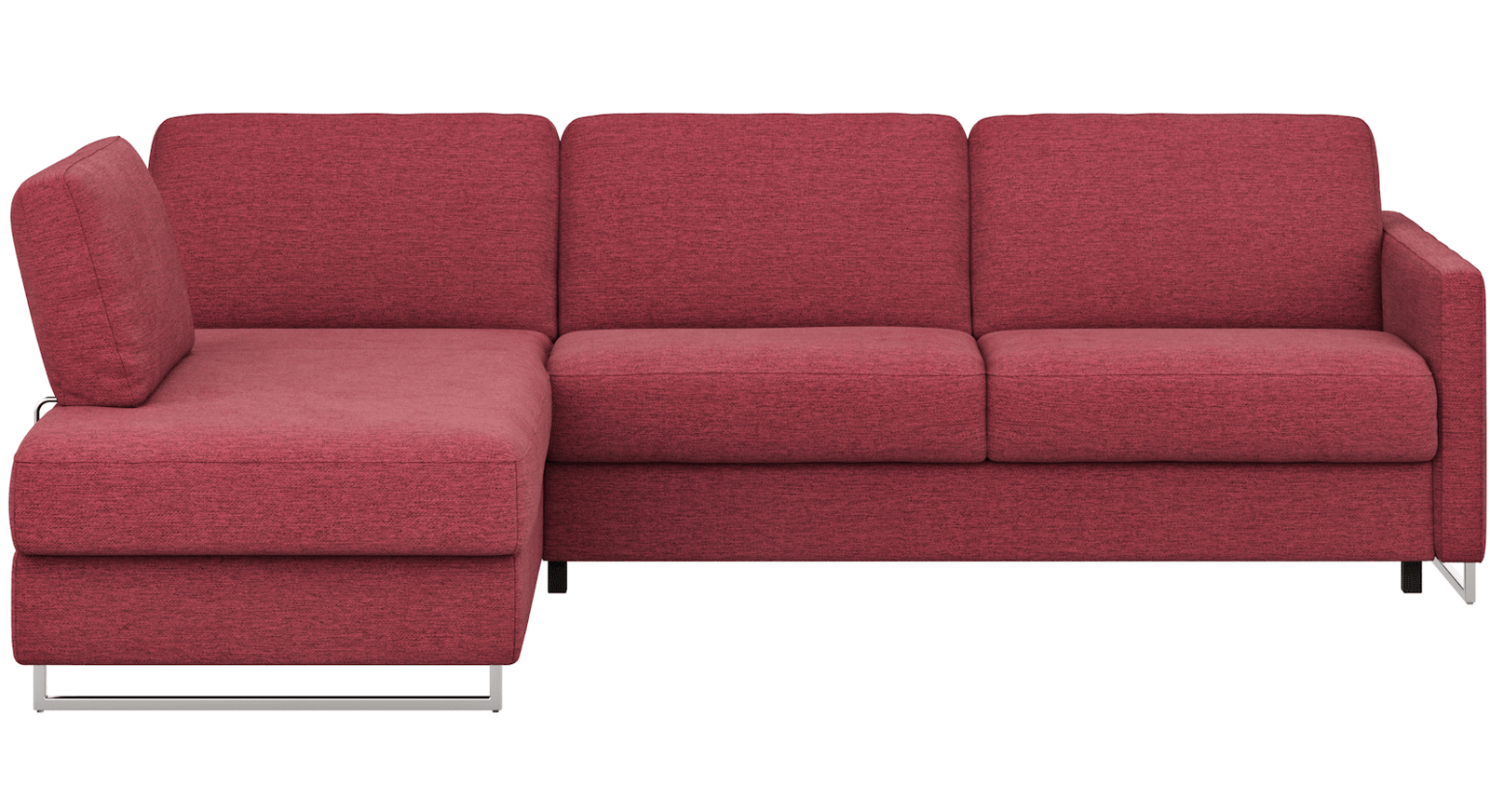 Ecksofa Nuoro - Longchair links mit 2-Sitzer inkl. Schlaffunktion und Bettkasten, Stoff, Rubin