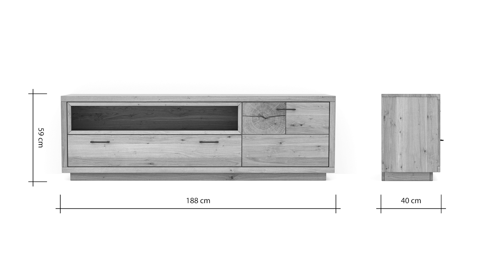 Lowboard Hartford - BHT ca. 188x59x40 cm, Eiche massiv, mit Hirnholzapplikation von Natura Home