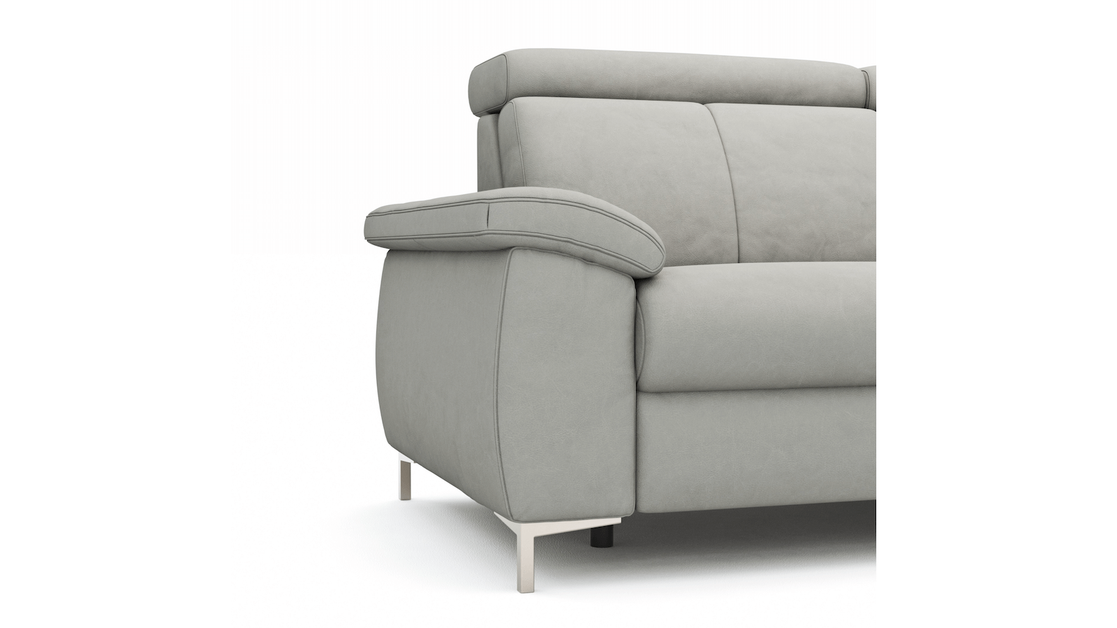 Ecksofa Cornella - 2-Sitzer mit Ecke rechts inkl. Relaxfunktion (motorisch) und Kopfteil verstellbar, Stoff, Hellgrau