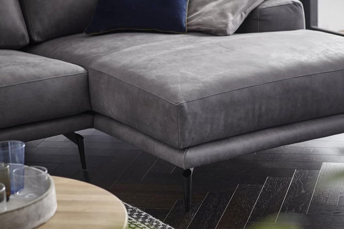 Longchair-Sofa Redington, Leder grau, groß