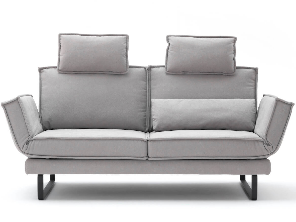 Sofa My - 2,5-Sitzer mit Rückenlehne/Armlehne verstellbar und Drehsitze, Stoff, Hellgrau, Modell mit oder ohne Kopfstütze