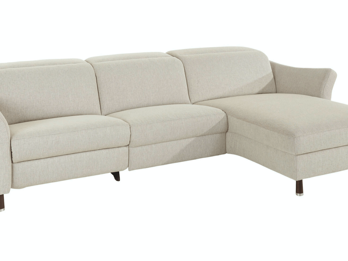 6 Ecksofa Rafaela - 2,5-Sitzer, Longchair rechts, Kopfteil verstellbar (manuell), Polyester, Beige von global select